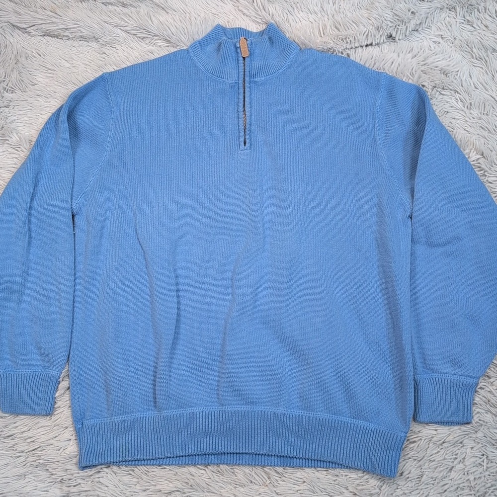 Vintage Eddie Bauer Sweater Mens L Blue Cozy Comfort Preppy Casual Quarter Zip